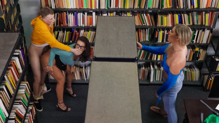 Sneaky Librarian Gets College Cock