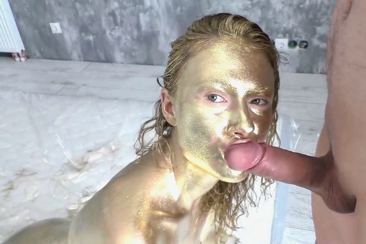 Beauty In Gold Paint Sucks Cock And Fucks In Different Poses